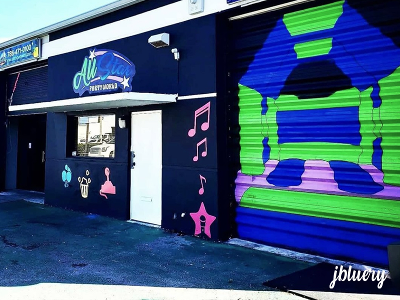 jbluery does mural for All Star Party World Venue in The Falls!