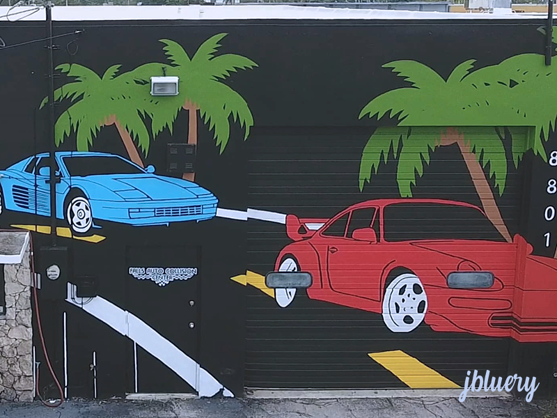 jbluery does mural for Falls Auto Collision Center in The Falls!
