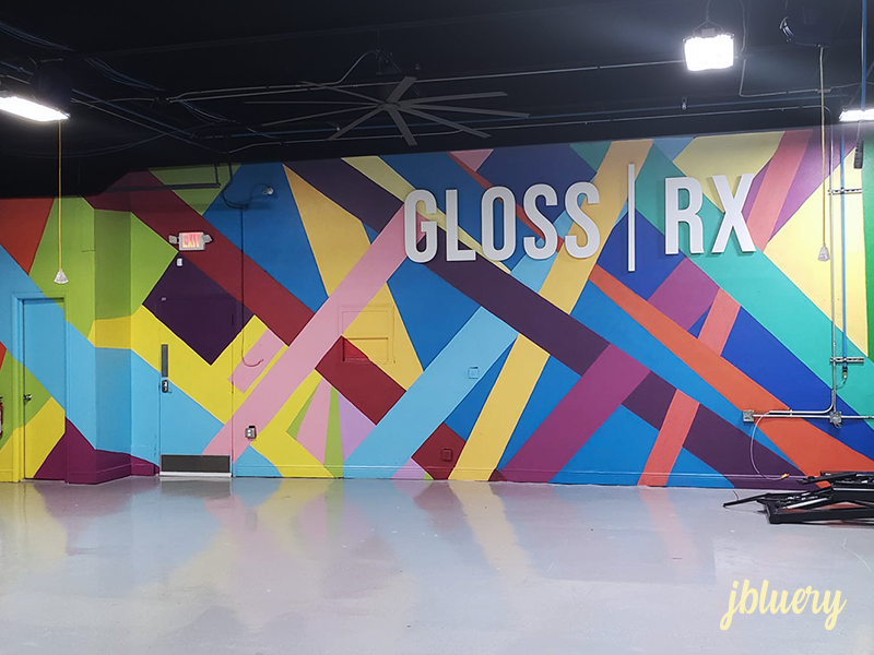 jbluery does mural for the grand opening of GLOSS RX Automotive Body Shop in Deerfield Beach!