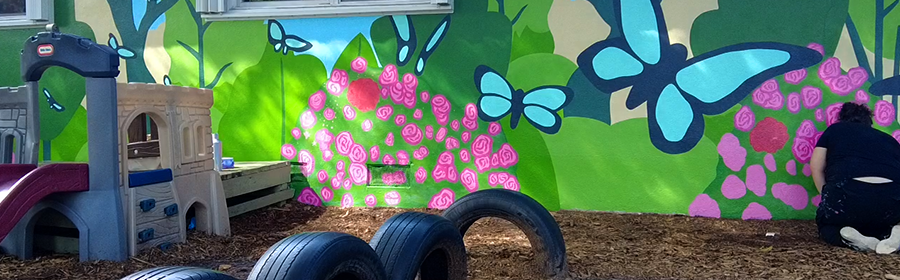 jbluery does a mural for derma v! Mural is featured in their new product launch!