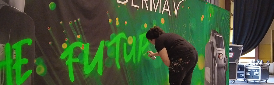 jbluery does a mural for derma v! Mural is featured in their new product launch!